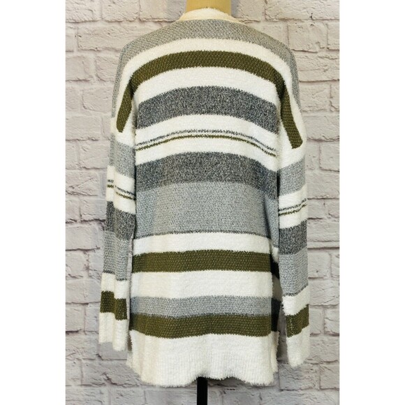 NWT Pink Clover Open Front Long Cardigan Sweater Stripes Pockets SOFT Oversize M - Picture 2 of 7